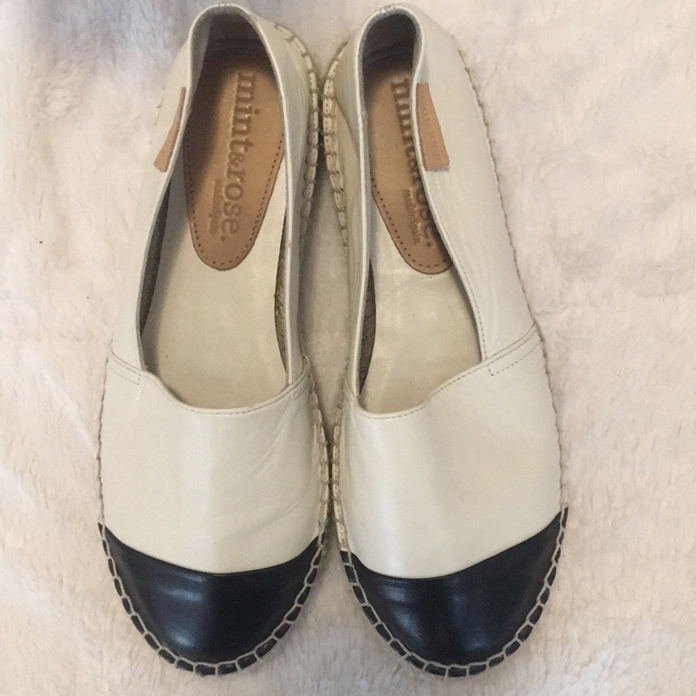 Mint & Rose Black and White Leather Espadrilles
